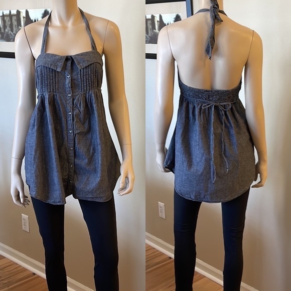 Passport Chambray Snap Front Halter Top/Dress. D/66/A1276 - Picture 3 of 5